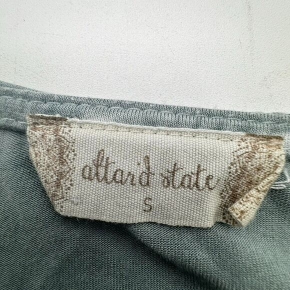 ALTAR'D STATE | Small‎ Blue Green Boho Crochet Trim Ruffle Pleated Peasant Tunic - Picture 4 of 8